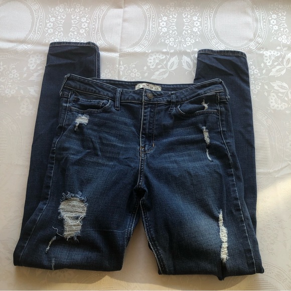 Hollister Women’s Size W30(11) Blue Ripped Skinny Jeans Pants Elastic Waist - Picture 14 of 16